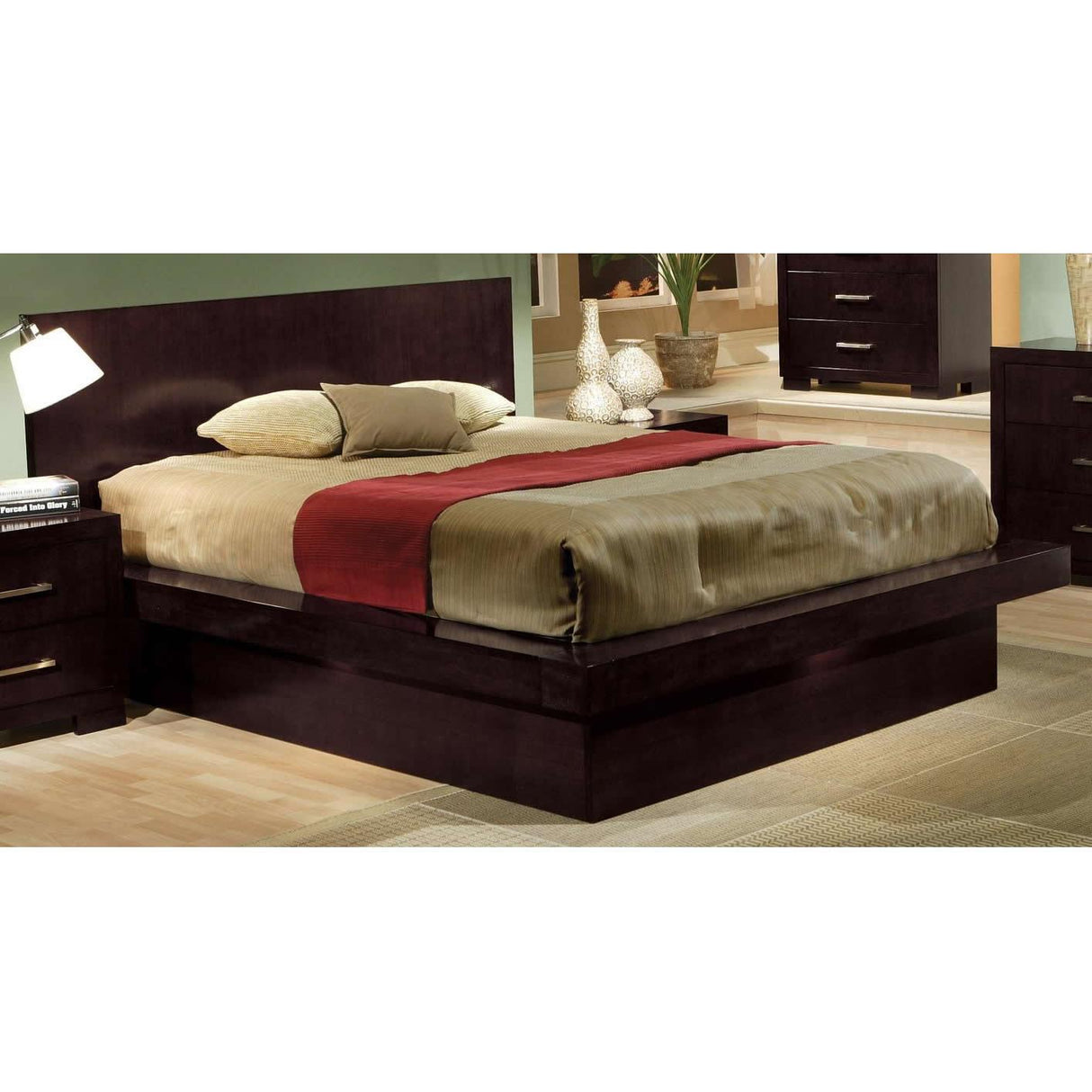 Coaster Furniture Jessica 200711Q Wood Queen LED Panel Bed - Cappuccino IMAGE 1