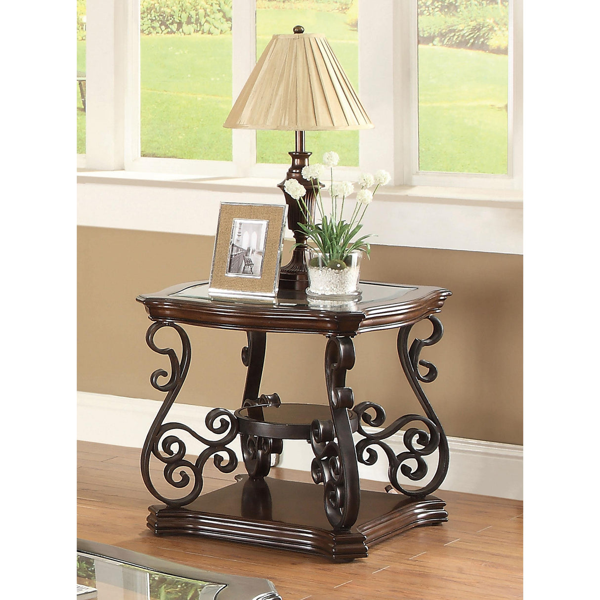 Coaster Furniture Laney 702447 1-shelf Glass Top Rectangular End Table - Deep Merlot IMAGE 1