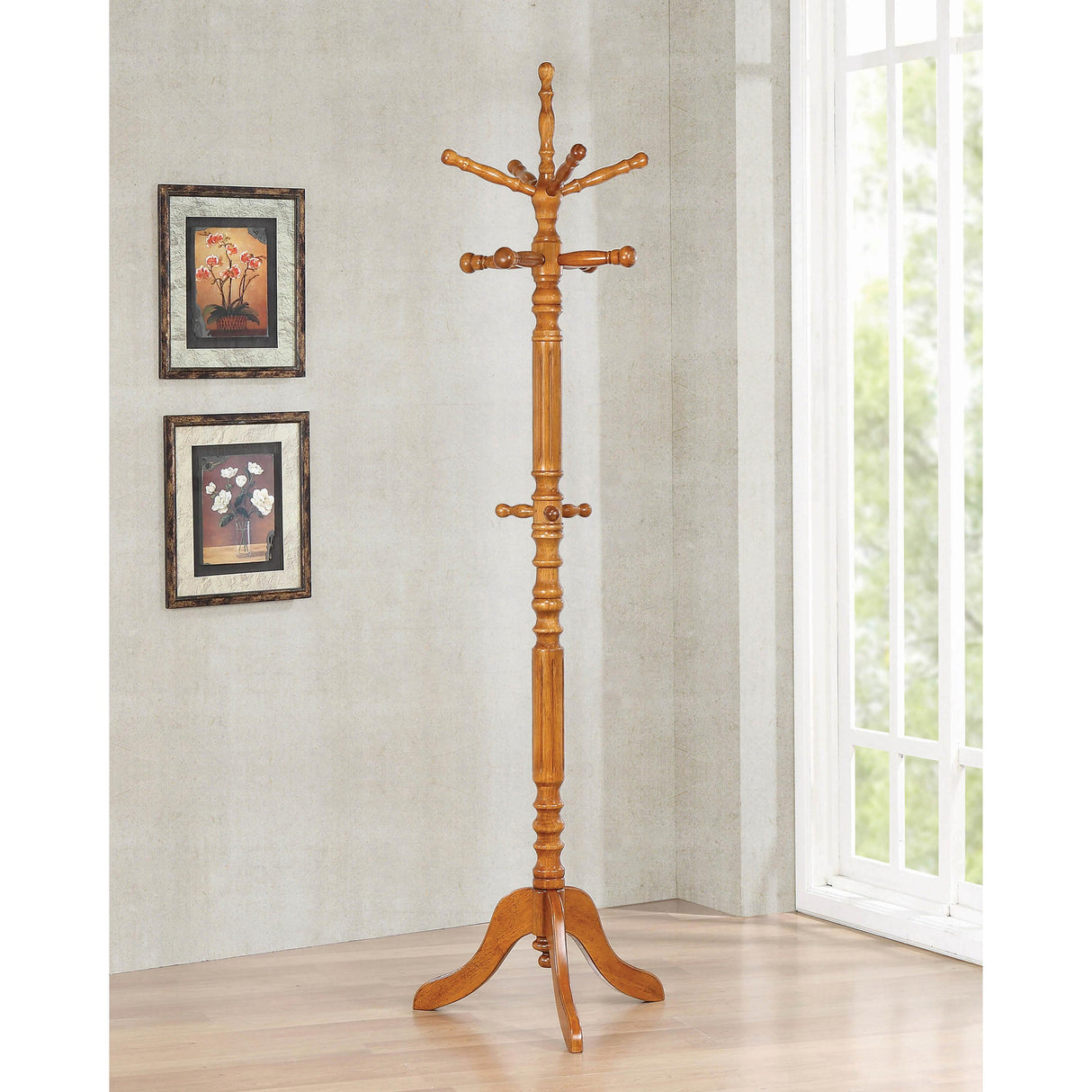 Coaster Furniture Achelle 900759 11 Hook Freestanding Coat Rack Hanger - Golden Brown IMAGE 2