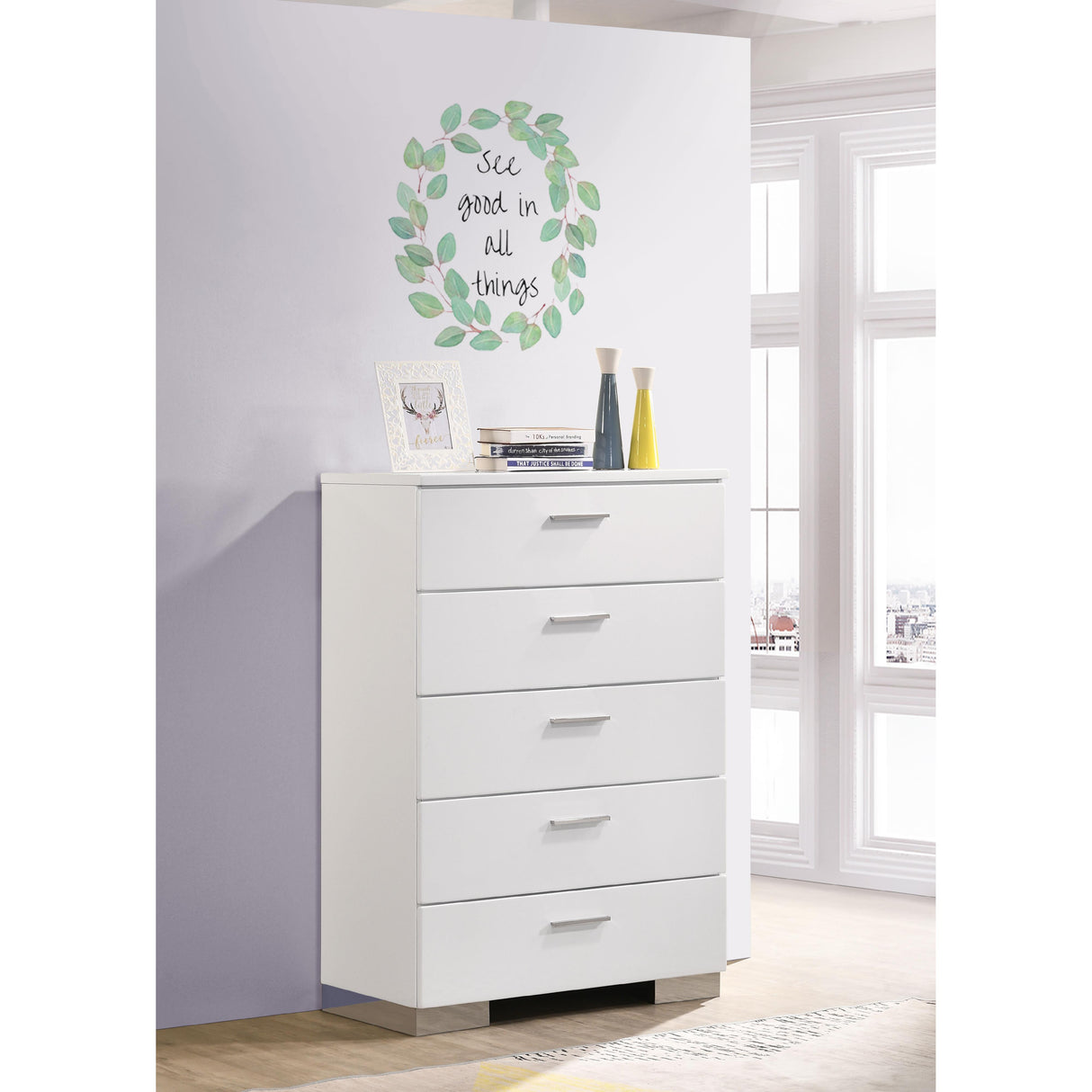 Coaster Furniture Felicity 203505 5-Drawer Bedroom Chest - White High Gloss IMAGE 9
