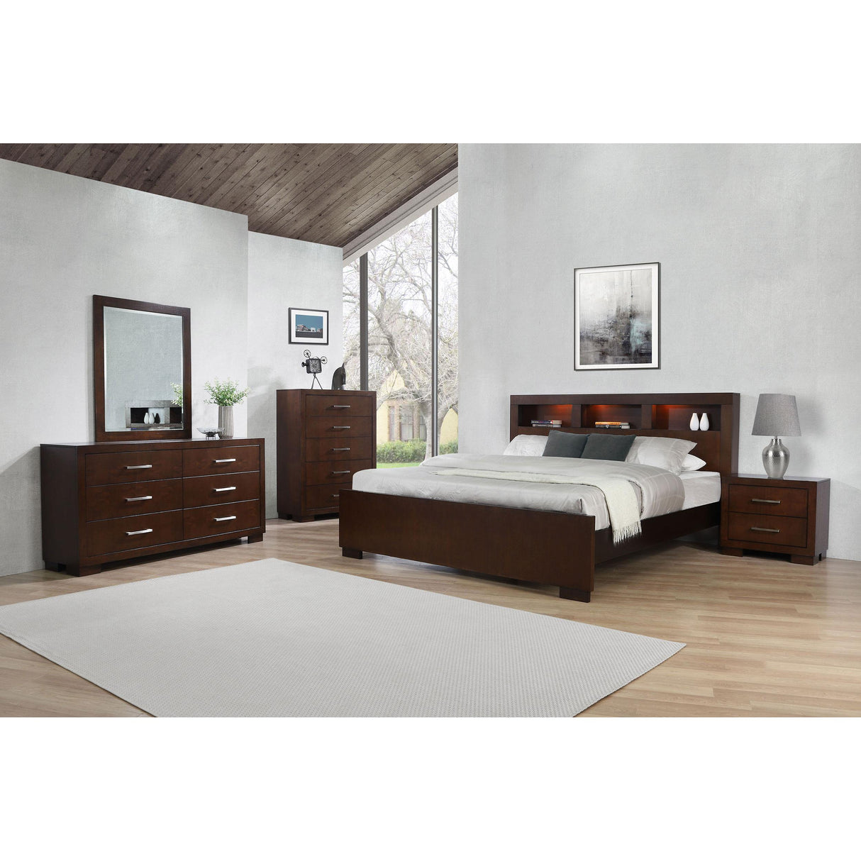 Coaster Furniture Jessica 200719KW California King LED Storage Bookcase Bed - Cappuccino IMAGE 7