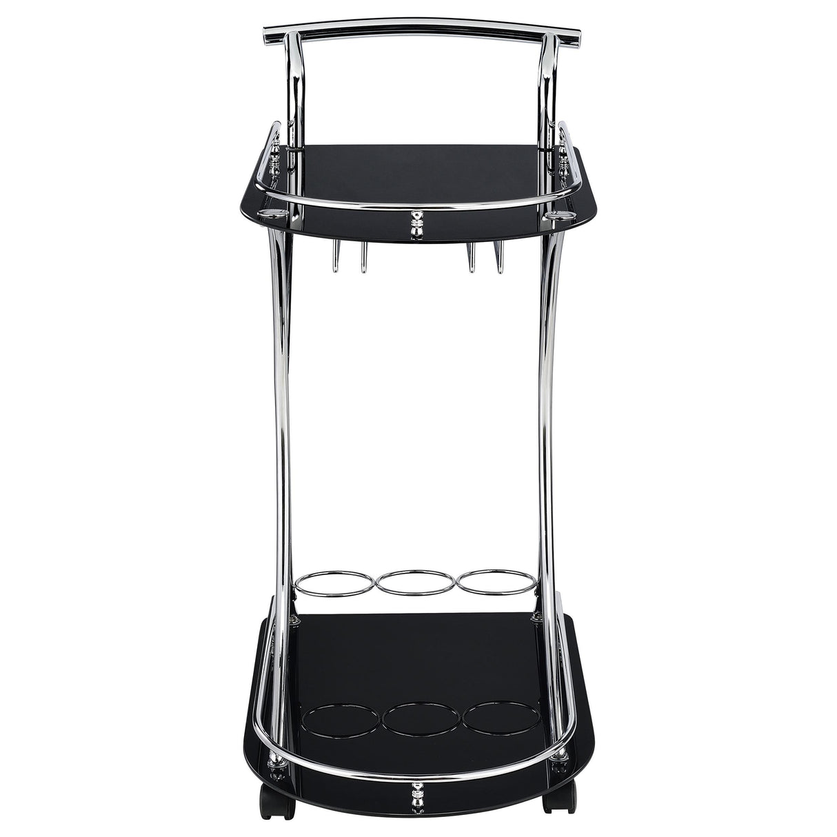 Coaster Furniture Elfman 910001 2-tier Glass Shelf Metal Bar Cart - Black and Chrome IMAGE 2