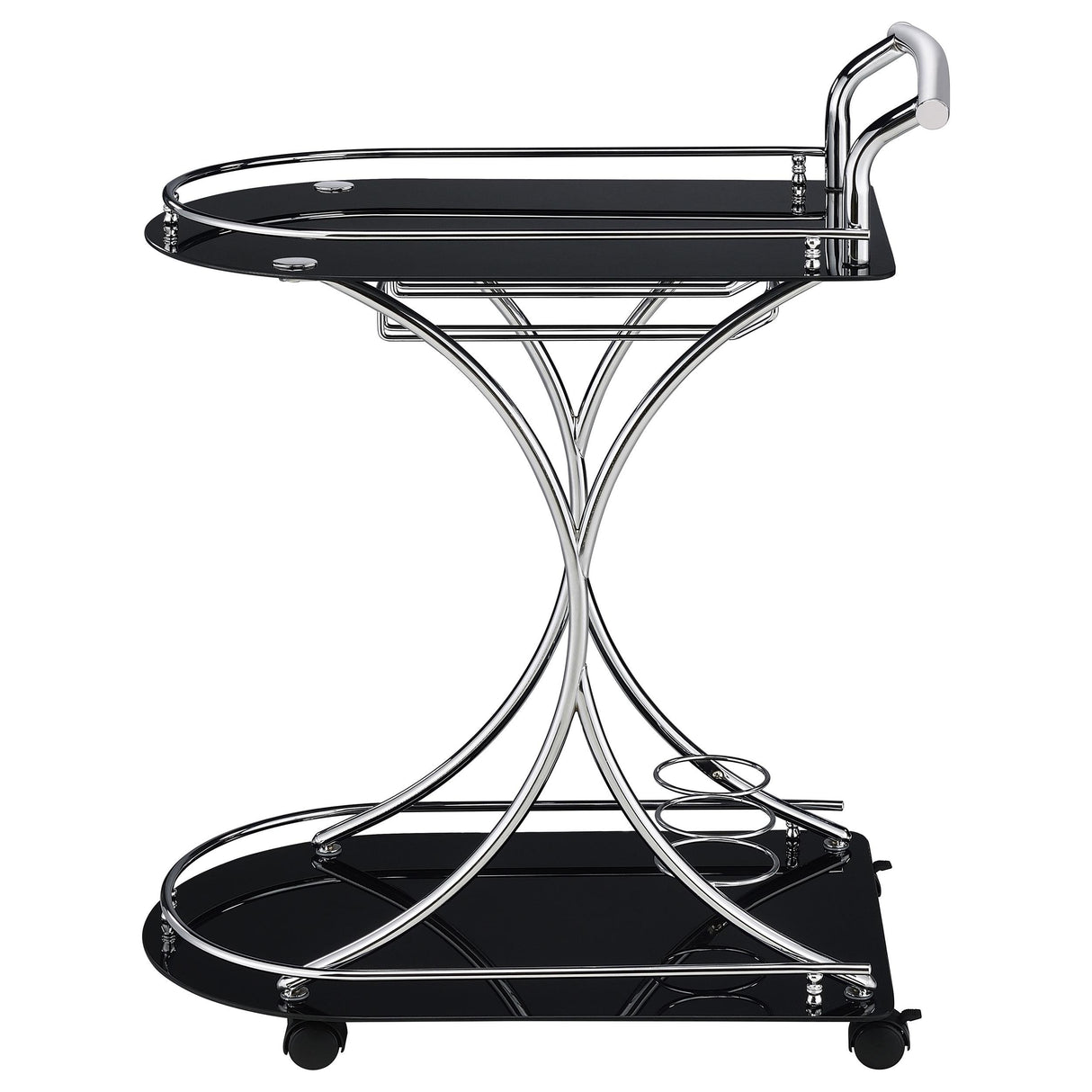Coaster Furniture Elfman 910001 2-tier Glass Shelf Metal Bar Cart - Black and Chrome IMAGE 4