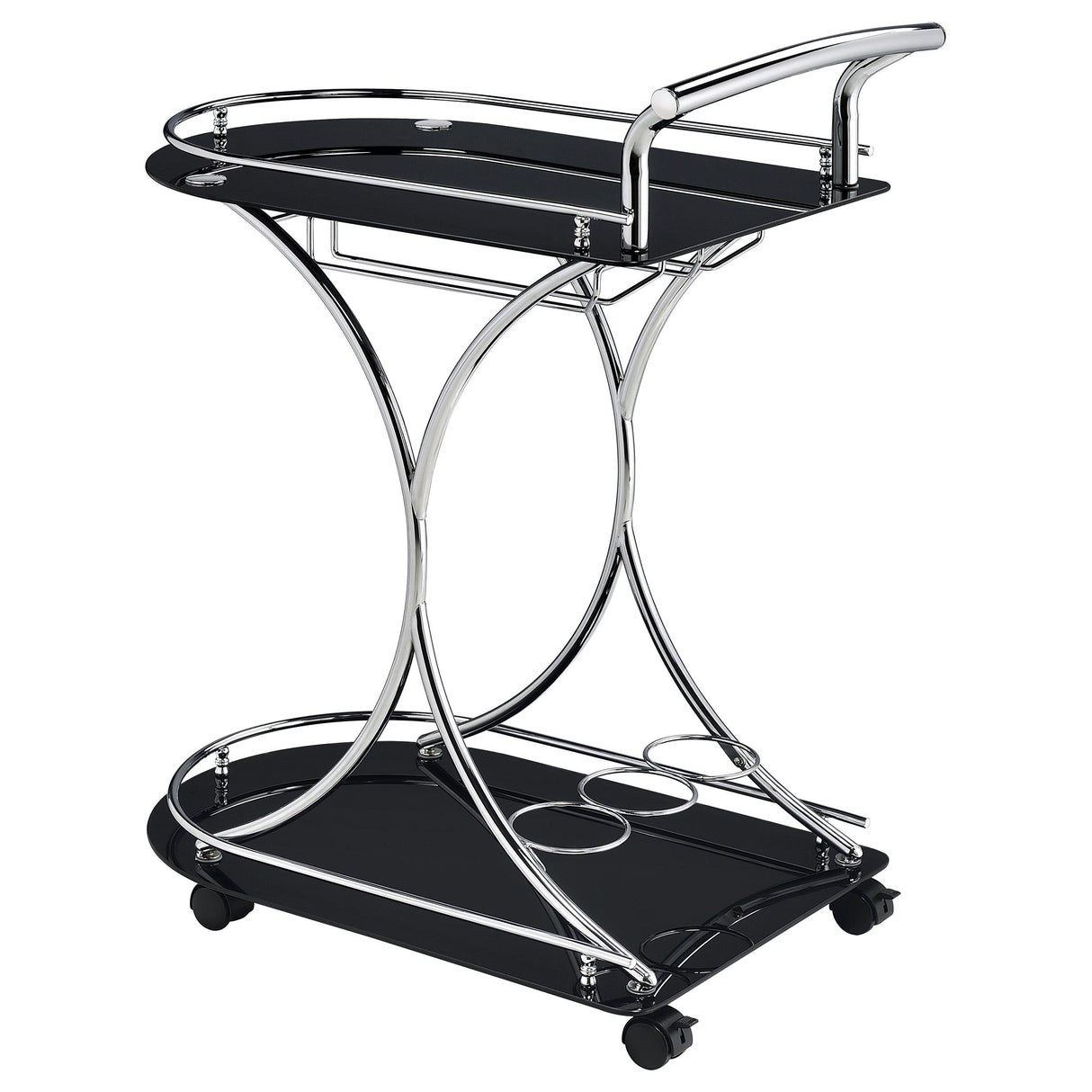 Coaster Furniture Elfman 910001 2-tier Glass Shelf Metal Bar Cart - Black and Chrome IMAGE 5