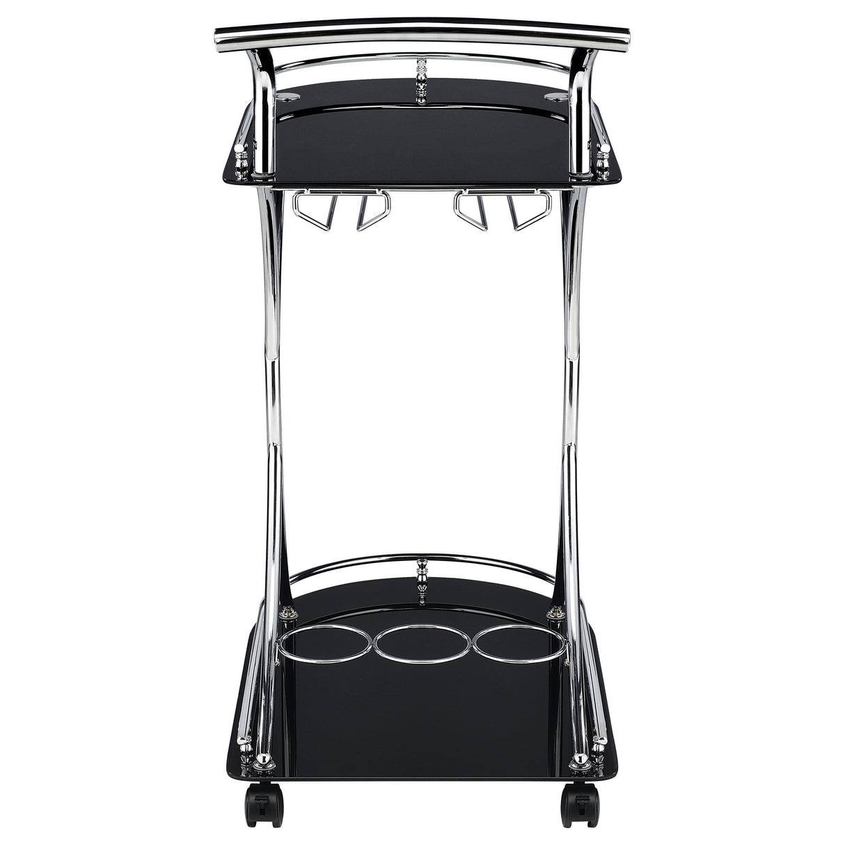Coaster Furniture Elfman 910001 2-tier Glass Shelf Metal Bar Cart - Black and Chrome IMAGE 6