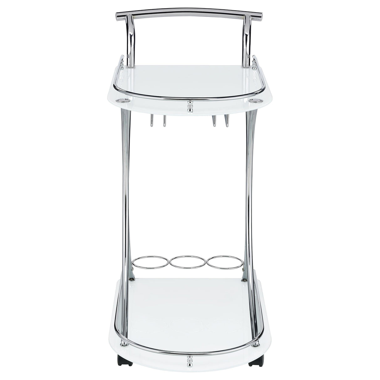 Coaster Furniture Elfman 910002 2-tier Glass Shelf Metal Bar Cart - White and Chrome IMAGE 2