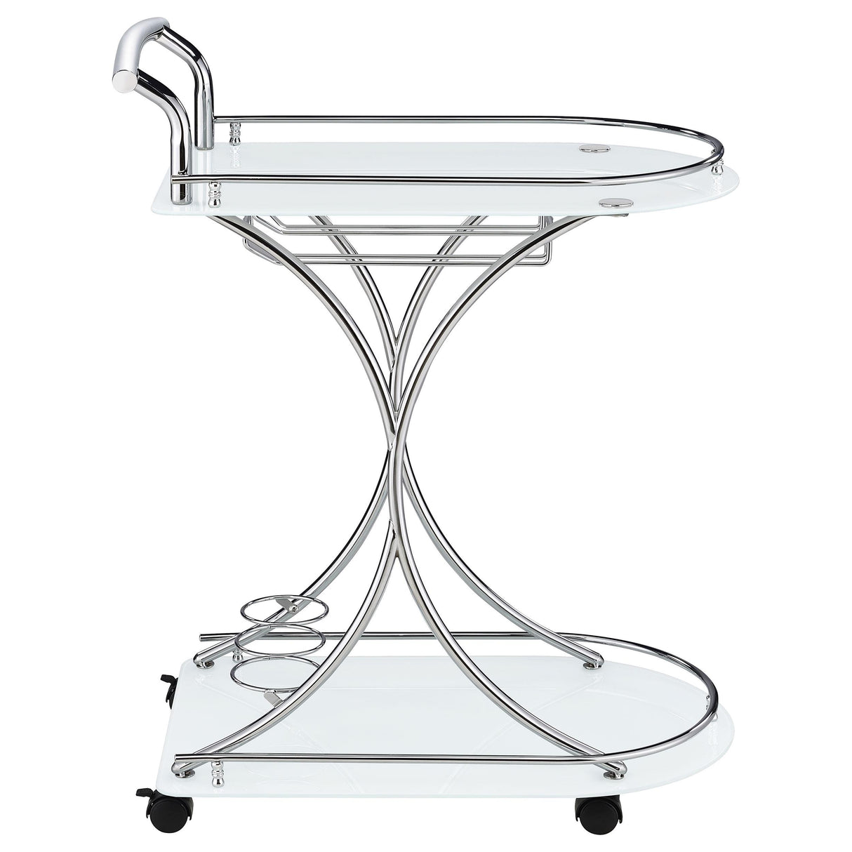 Coaster Furniture Elfman 910002 2-tier Glass Shelf Metal Bar Cart - White and Chrome IMAGE 8