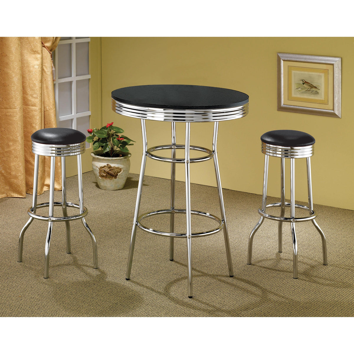 Coaster Furniture Retro 2408 Upholstered Metal Swivel Bar Stool - Black (Set of 2) IMAGE 4
