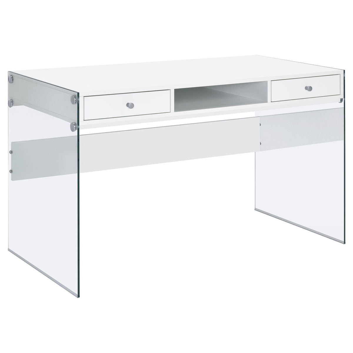 Coaster Furniture Dobrev 800829 48-inch 2-Drawer Writing Desk - White High Gloss IMAGE 1