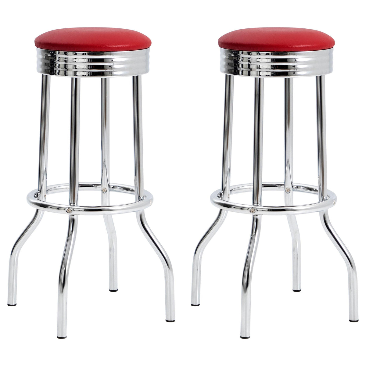Coaster Furniture Retro 2299R Upholstered Metal Swivel Bar Stool - Red (Set of 2) IMAGE 1