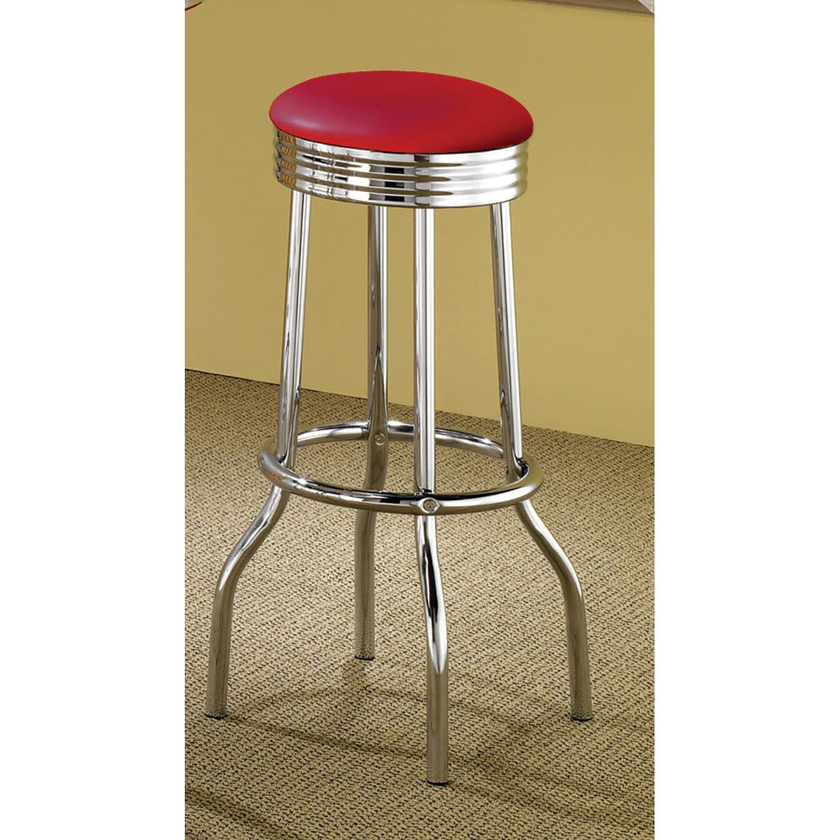 Coaster Furniture Retro 2299R Upholstered Metal Swivel Bar Stool - Red (Set of 2) IMAGE 3