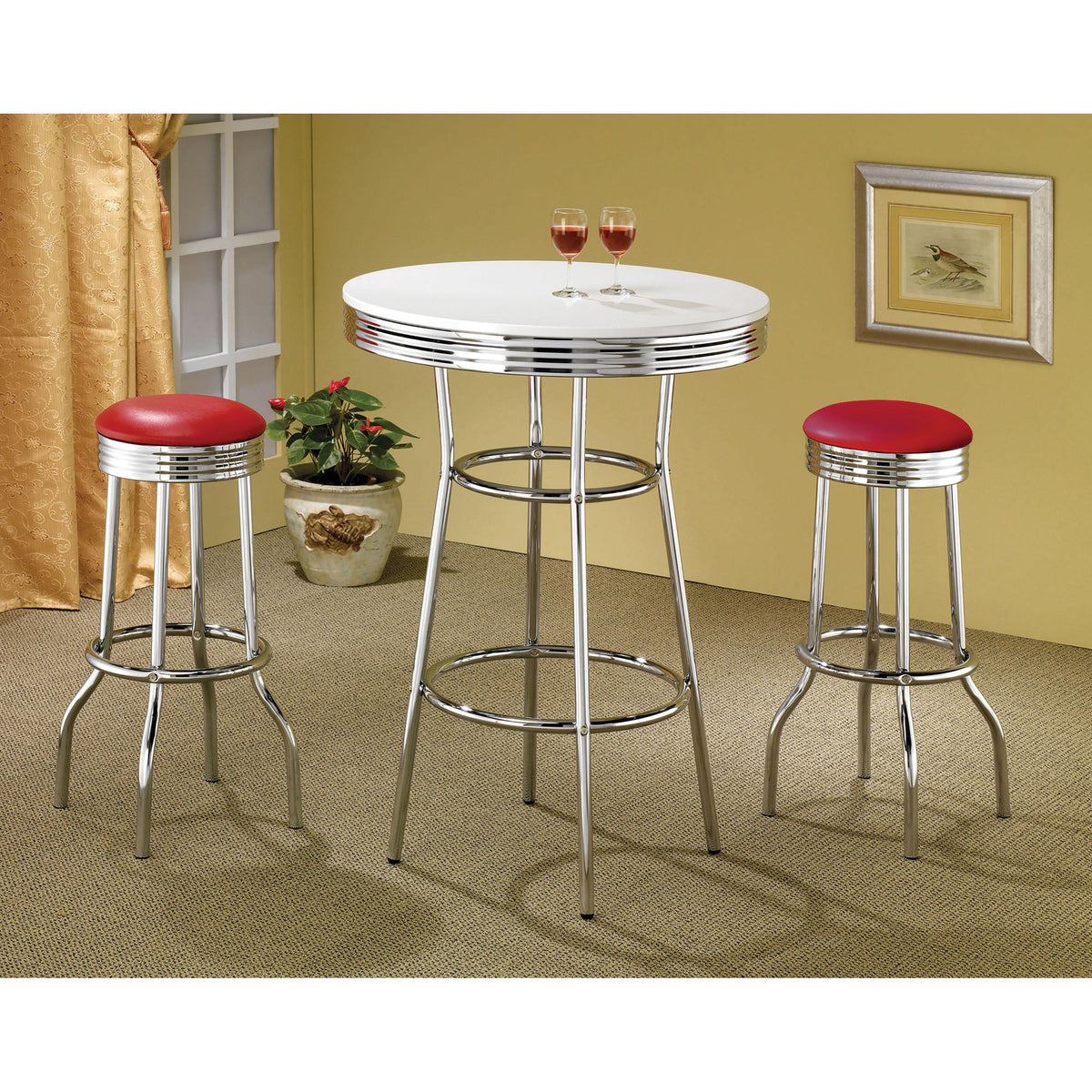 Coaster Furniture Retro 2299R Upholstered Metal Swivel Bar Stool - Red (Set of 2) IMAGE 4
