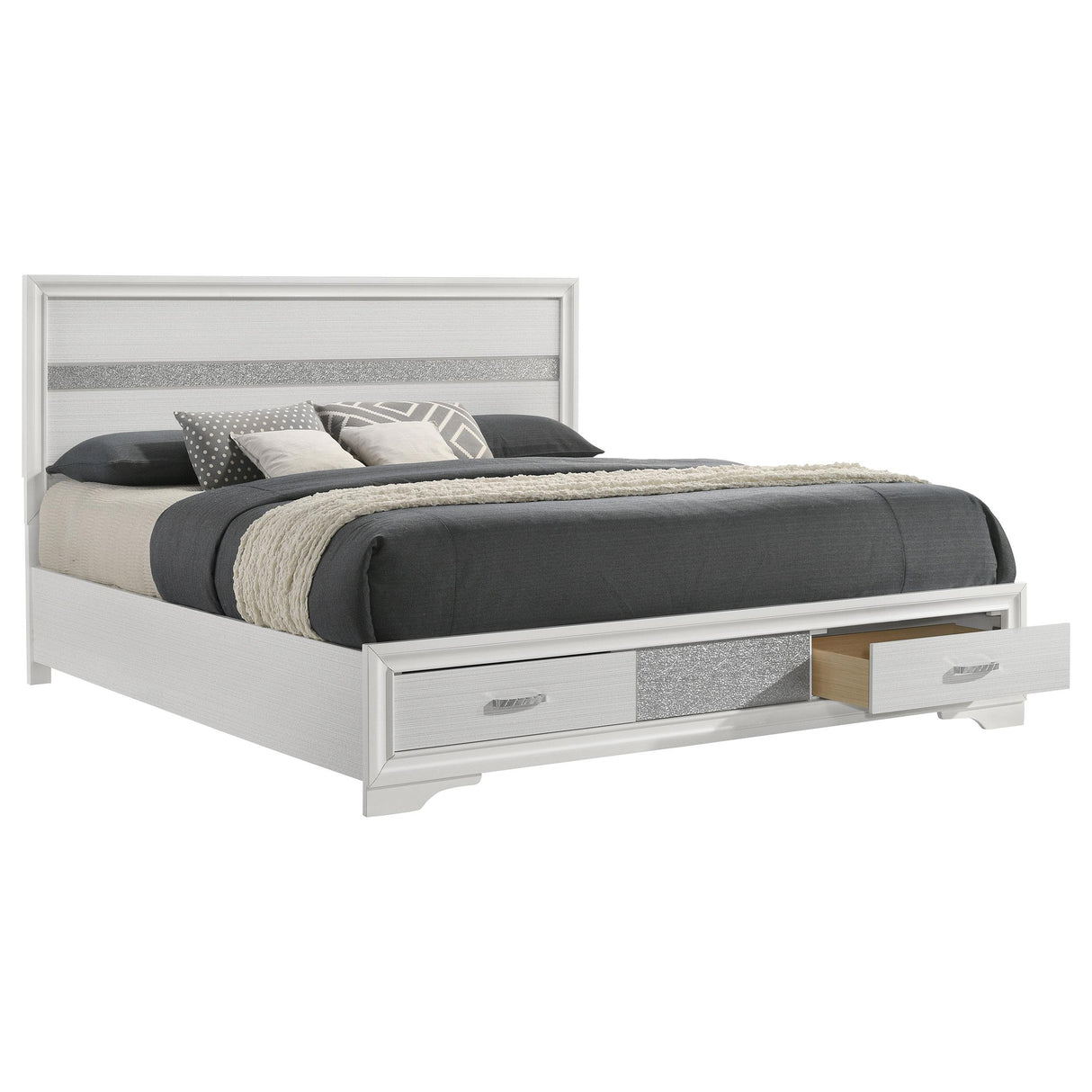 Coaster Furniture Miranda 205111KW 51-inch Wood California King Storage Panel Bed - White IMAGE 2