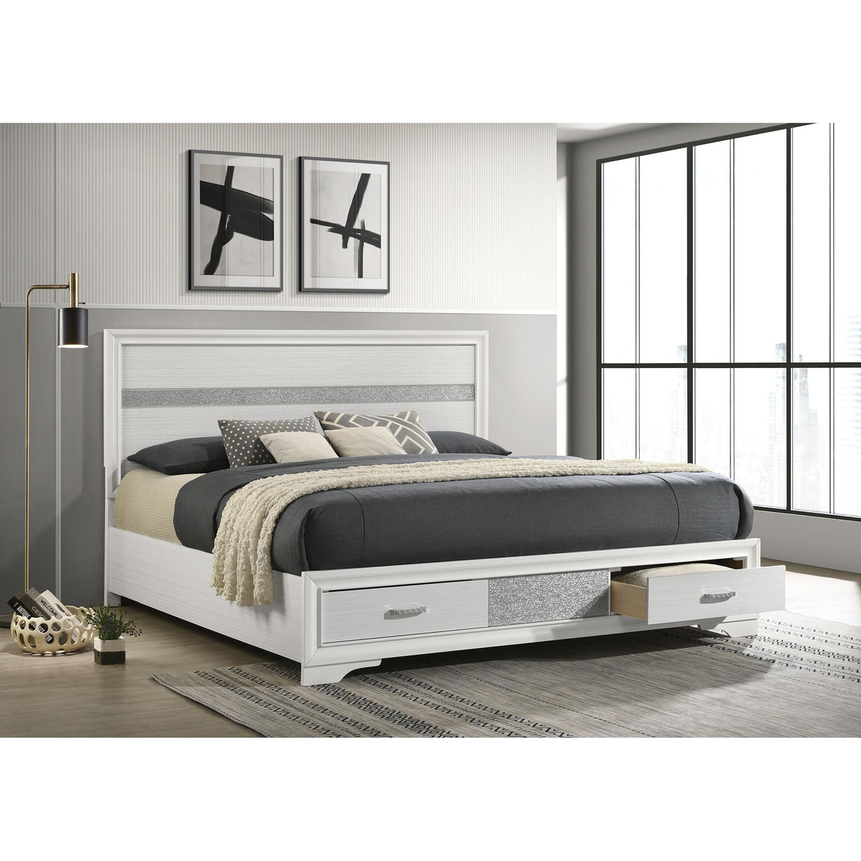 Coaster Furniture Miranda 205111KE 51-inch Wood Eastern King Storage Panel Bed - White IMAGE 6