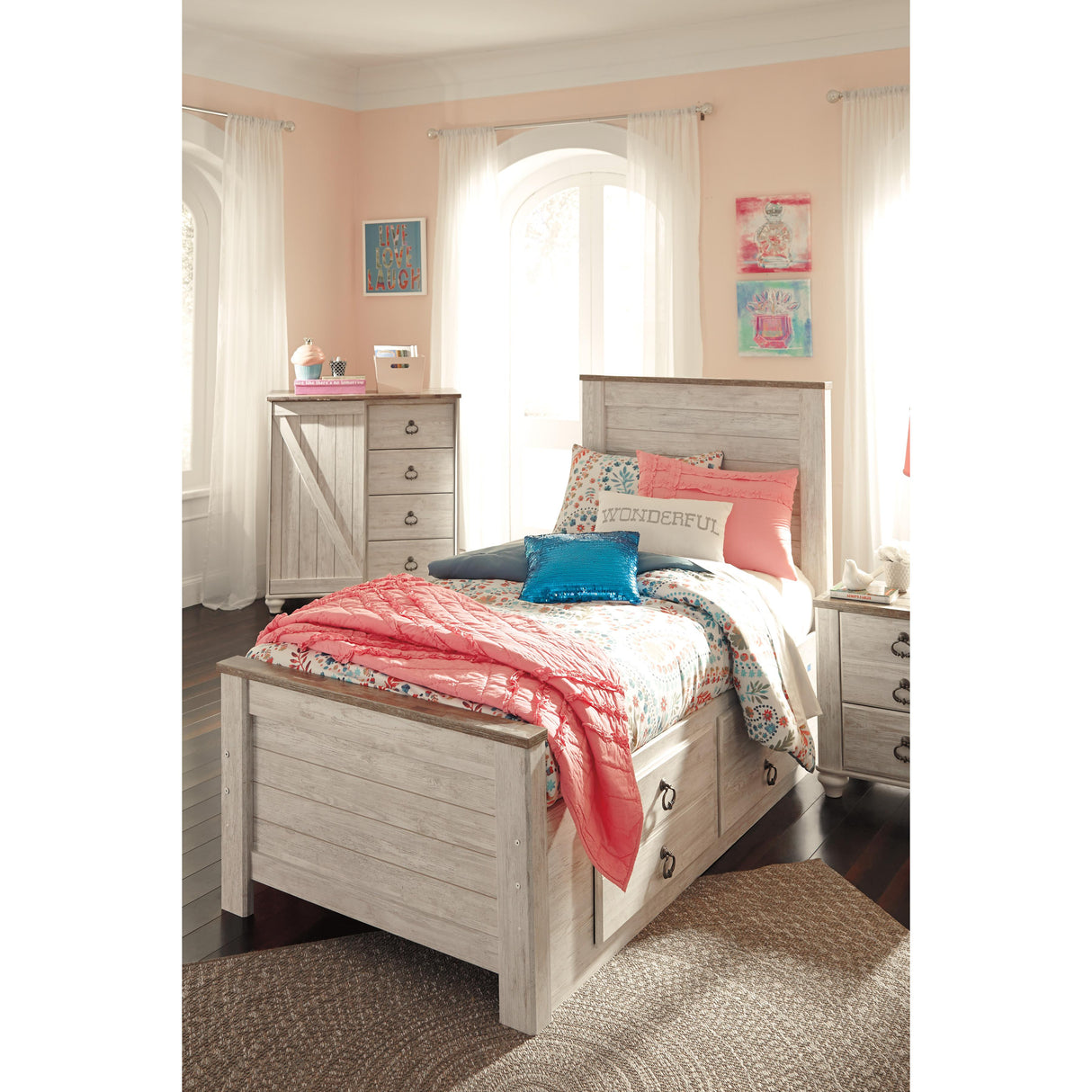 Signature Design by Ashley Willowton B267B21 Twin Panel Bed with 2 Storage Drawers IMAGE 3