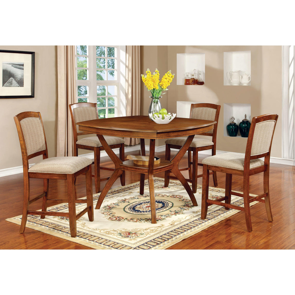 Furniture of America Square Redding II Counter Height Dining Table with Pedestal Base CM3026W-PT IMAGE 2