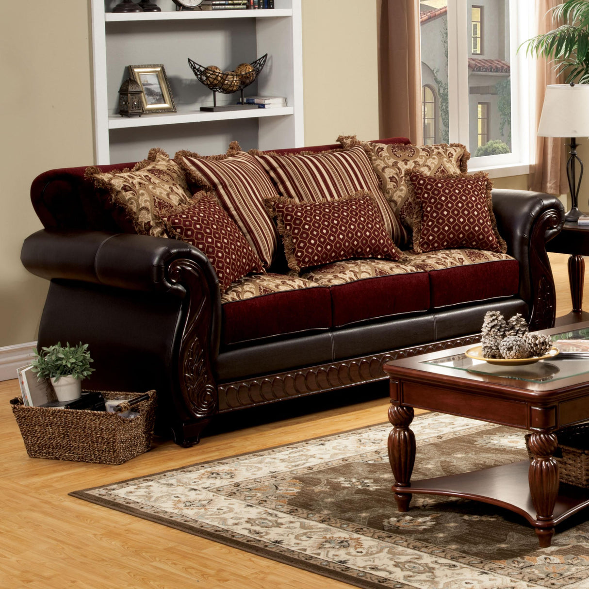 Furniture of America Franklin Stationary Fabric and Leather Look Sofa SM6106N-SF IMAGE 1