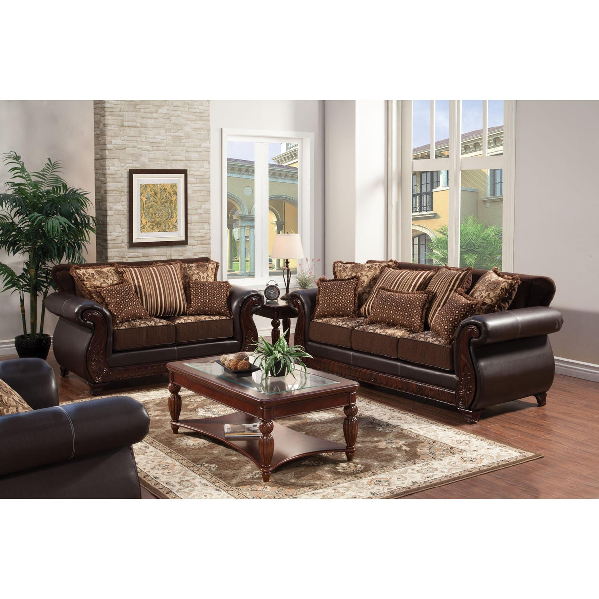 Furniture of America Franklin Stationary Fabric and Leather Look Loveseat SM6107N-LV IMAGE 3