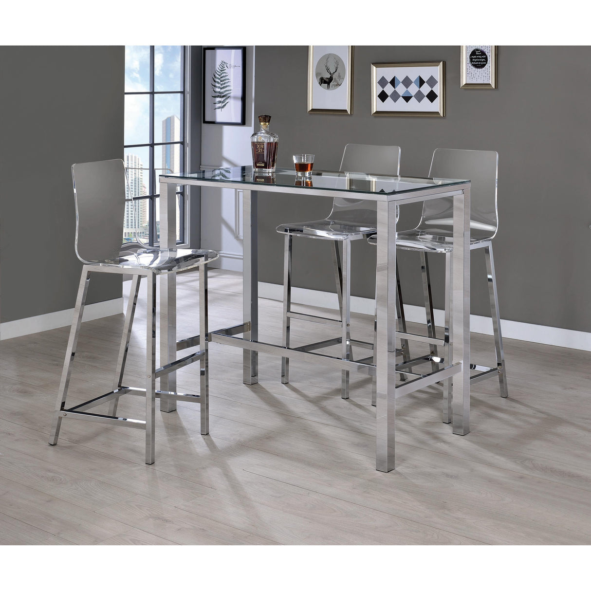 Coaster Furniture Tolbert 104873 Rectangular 47-inch Glass Top Pub Bar Table - Chrome IMAGE 5