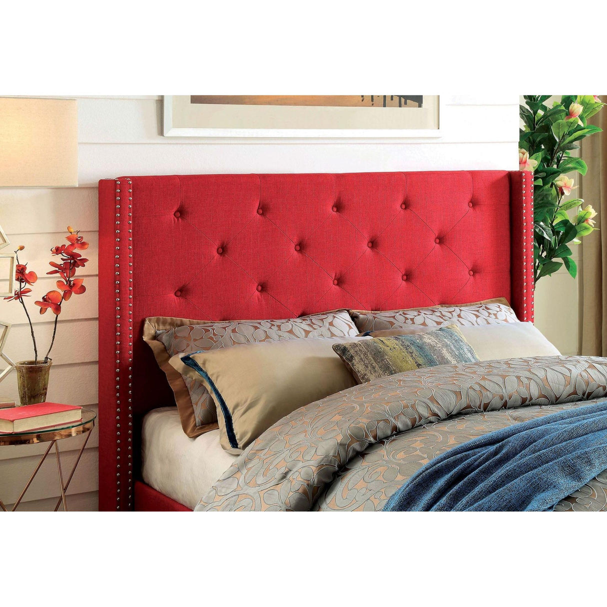 Furniture of America Anabelle California King Upholstered Panel Bed CM7677RD-CK-BED IMAGE 4