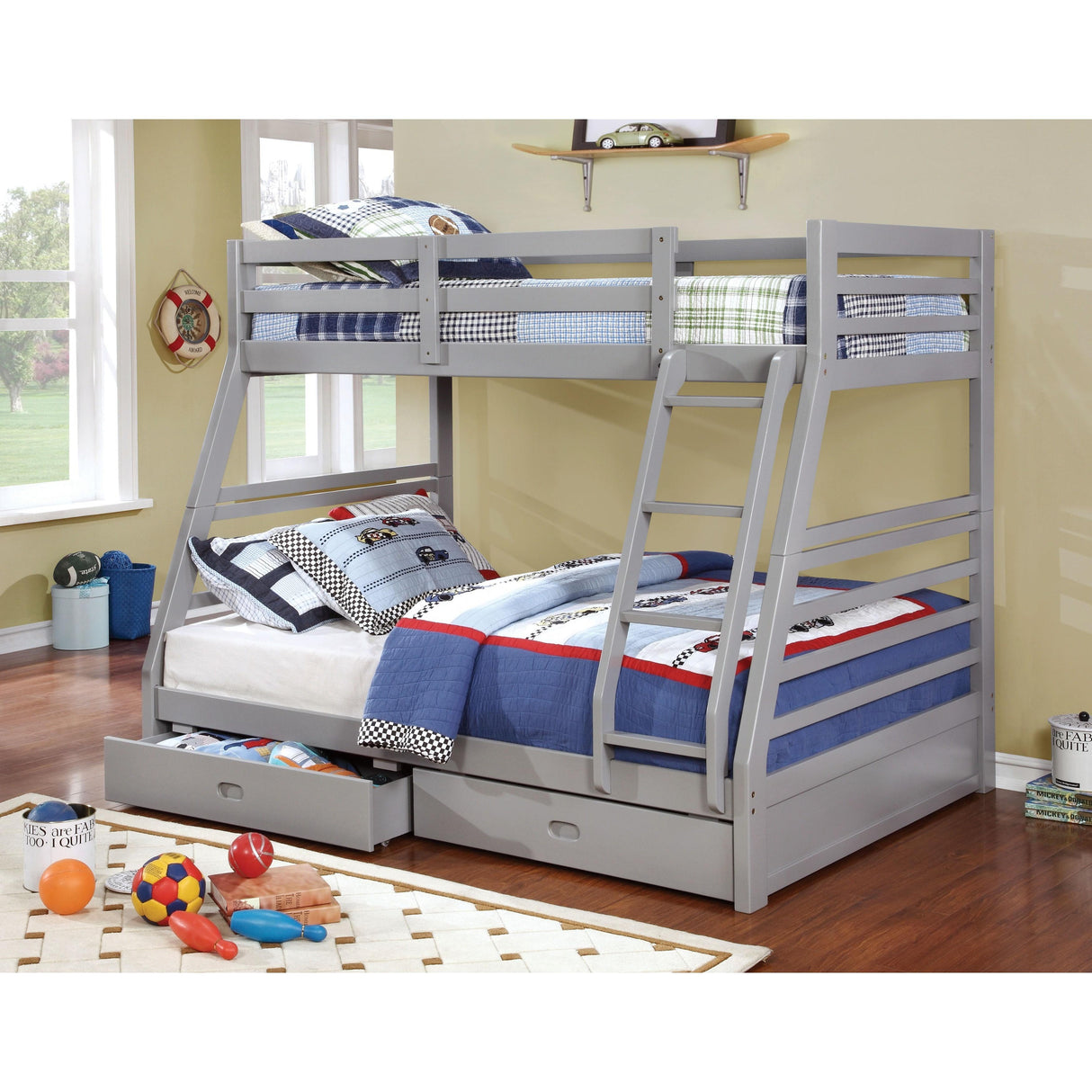Furniture of America California CM-BK588GY Twin/Full Bunk Bed, Gray IMAGE 2