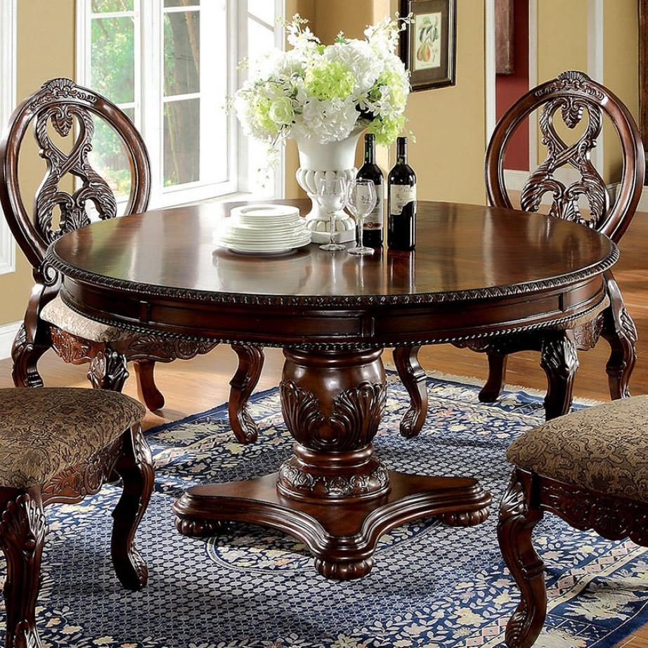 Furniture of America Round Tuscany I Dining Table with Pedestal Base CM3845CH-RT-TABLE IMAGE 1