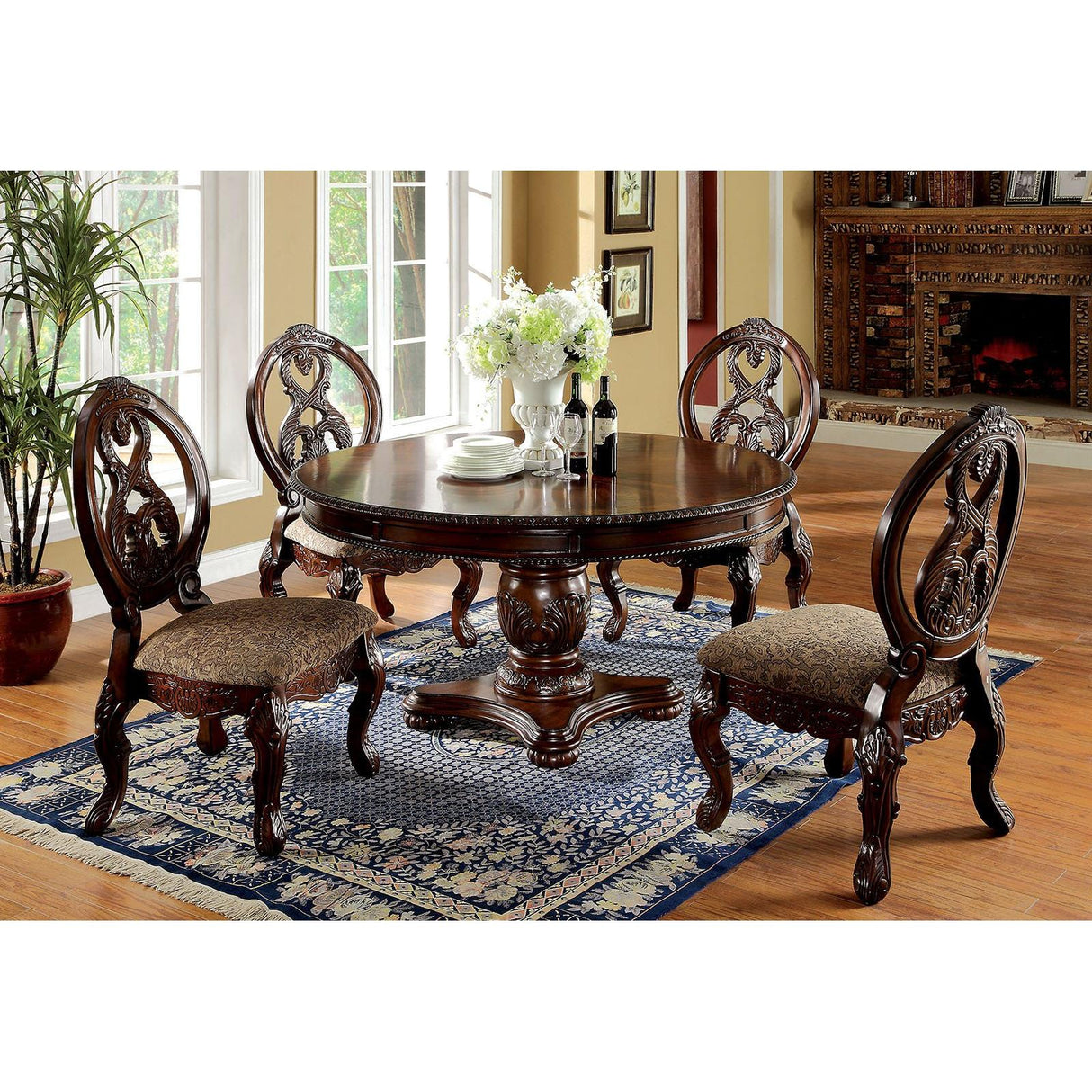 Furniture of America Round Tuscany I Dining Table with Pedestal Base CM3845CH-RT-TABLE IMAGE 2