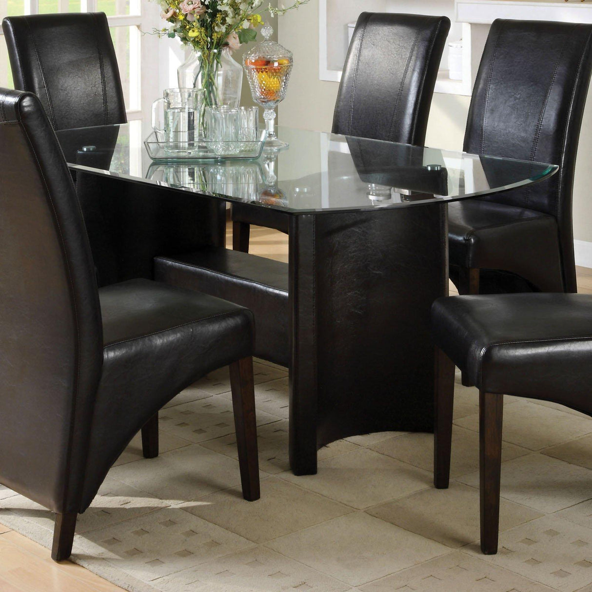 Furniture of America Madison Dining Table with Glass Top & Trestle Base CM3578T-TABLE IMAGE 1