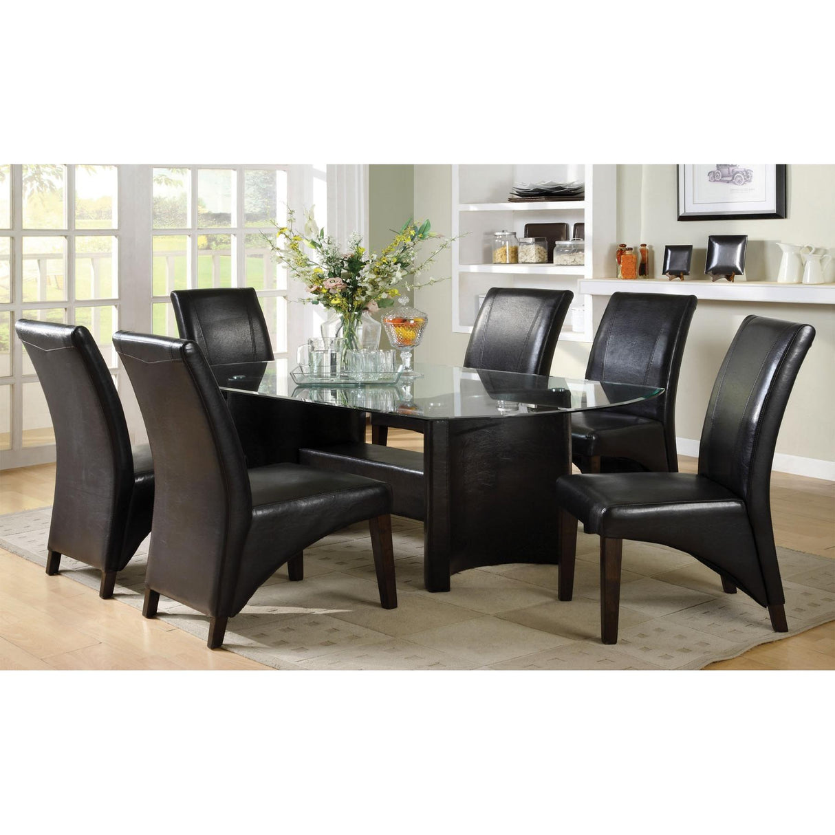 Furniture of America Madison Dining Table with Glass Top & Trestle Base CM3578T-TABLE IMAGE 4