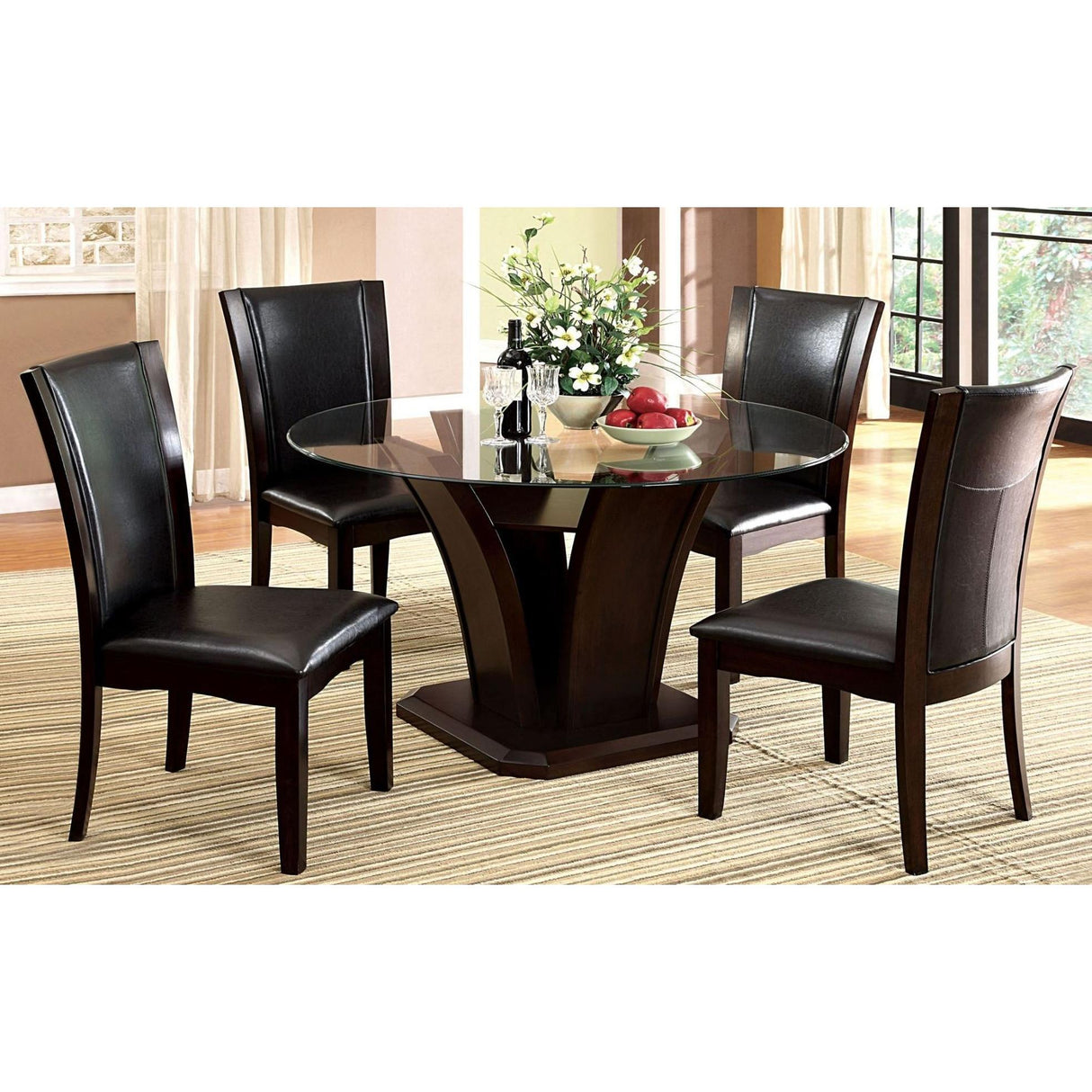 Furniture of America Round Manhattan Dining Table with Glass Top & Pedestal Base CM3710RT-TABLE IMAGE 3