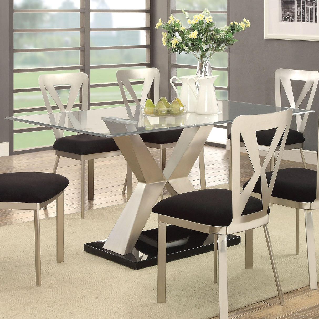Furniture of America Kera Dining Table with Glass Top & Pedestal Base CM3725T-TABLE IMAGE 1
