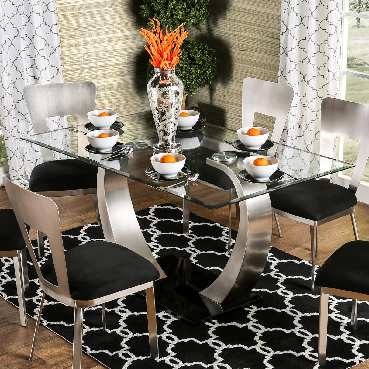 Furniture of America Nova Dining Table with Glass Top and Pedestal Base CM3728T-TABLE IMAGE 1