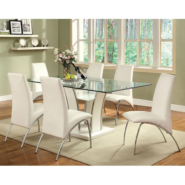 Furniture of America Glenview Dining Table with Glass Top and Pedestal Base CM8372WH-T-TABLE IMAGE 4
