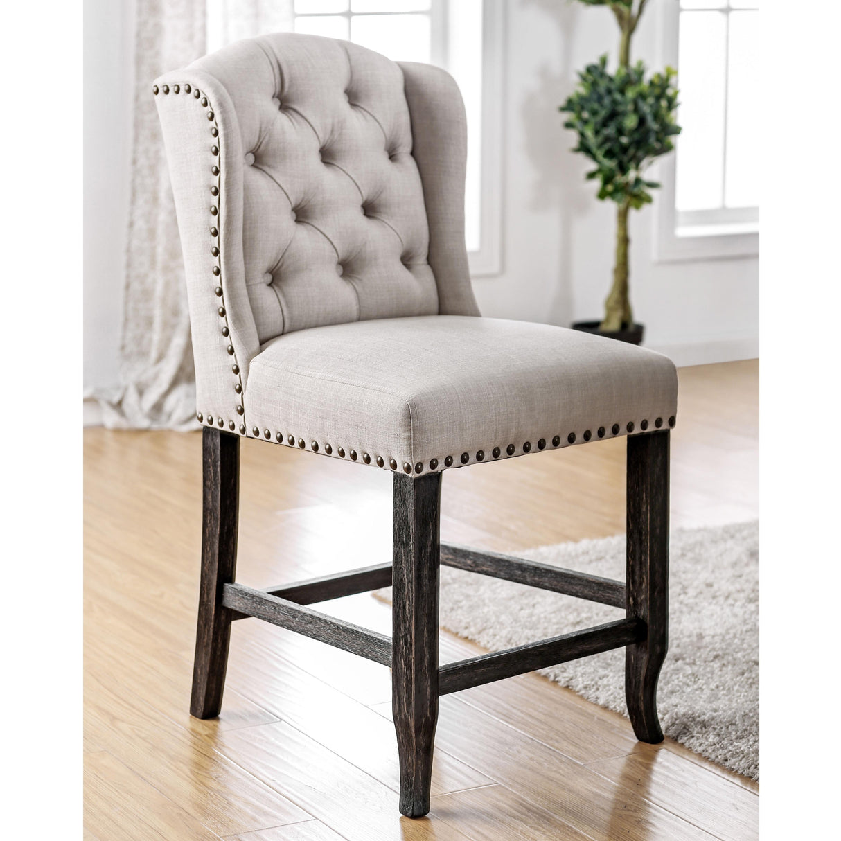 Furniture of America Sania CM3324BK-PCW-2PK Counter Height Wingback Chair IMAGE 2