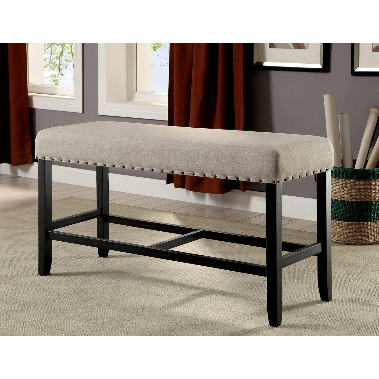 Furniture of America Sania CM3324BK-PBN Counter Height Bench IMAGE 2