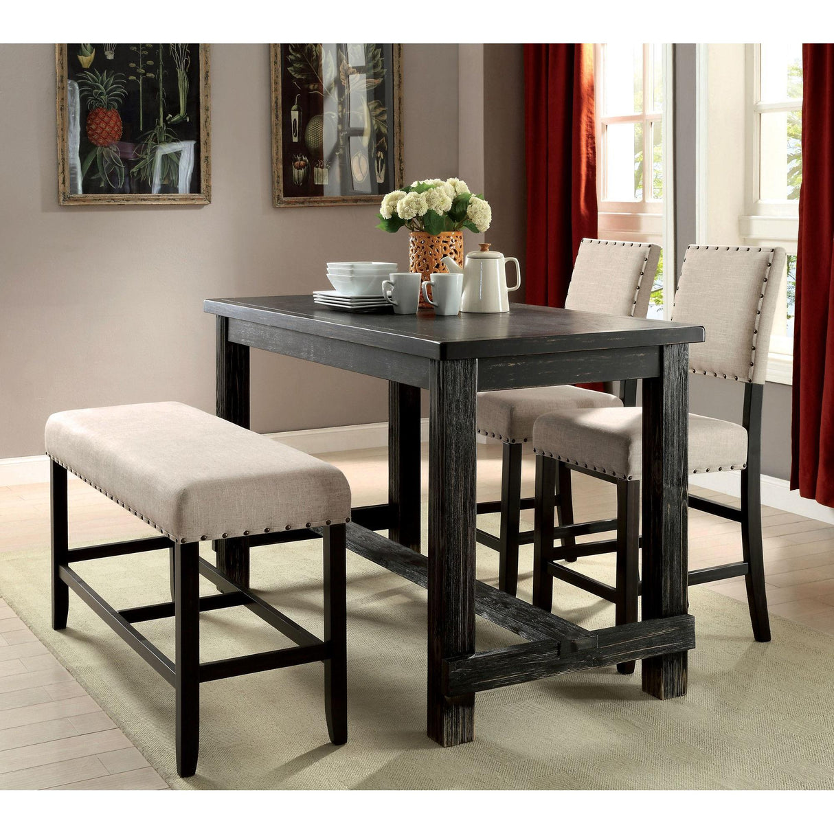 Furniture of America Sania CM3324BK-PBN Counter Height Bench IMAGE 4