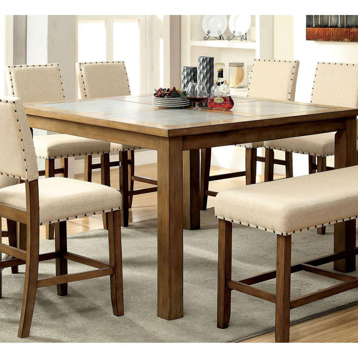 Furniture of America Square Melston II Counter Height Dining Table with Stone Top CM3531PT IMAGE 2