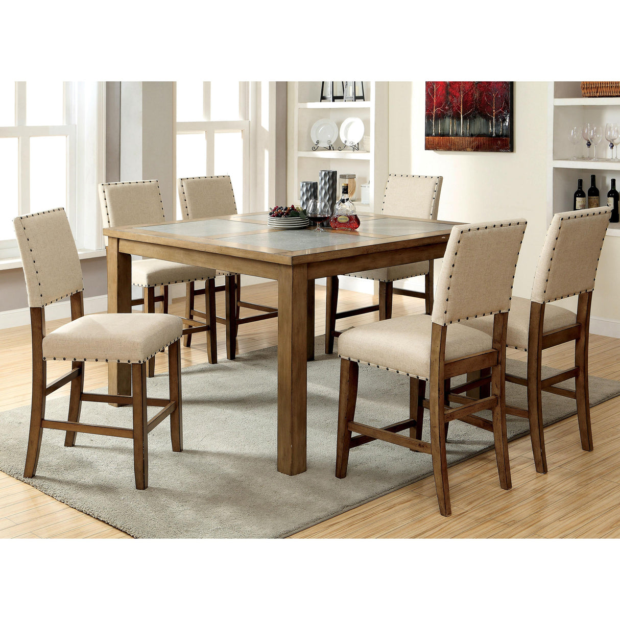 Furniture of America Square Melston II Counter Height Dining Table with Stone Top CM3531PT IMAGE 4