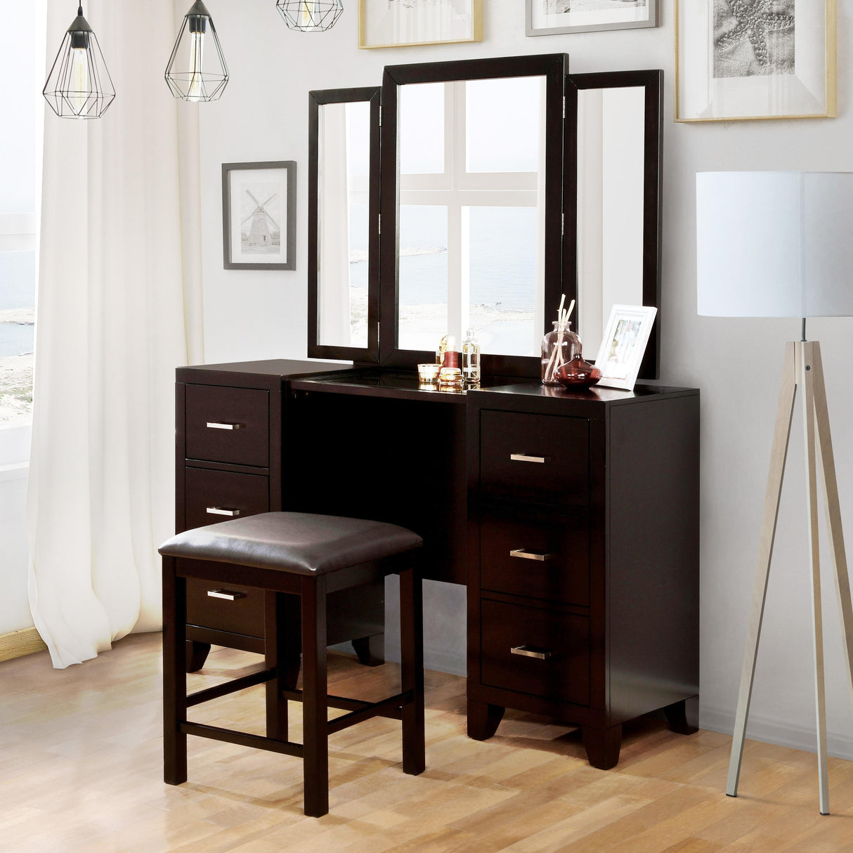 Furniture of America Enrico CM7088V-PK Vanity w/ Stool IMAGE 6