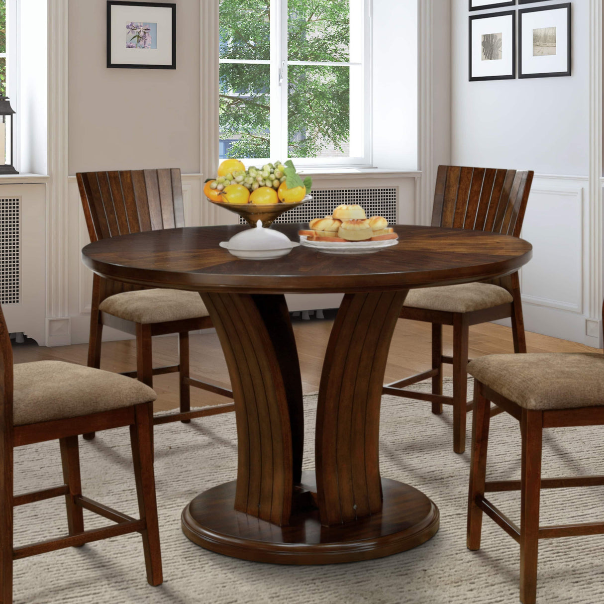Furniture of America Round Montreal II Dining Table with Pedestal Base CM3711RPT-TABLE IMAGE 2