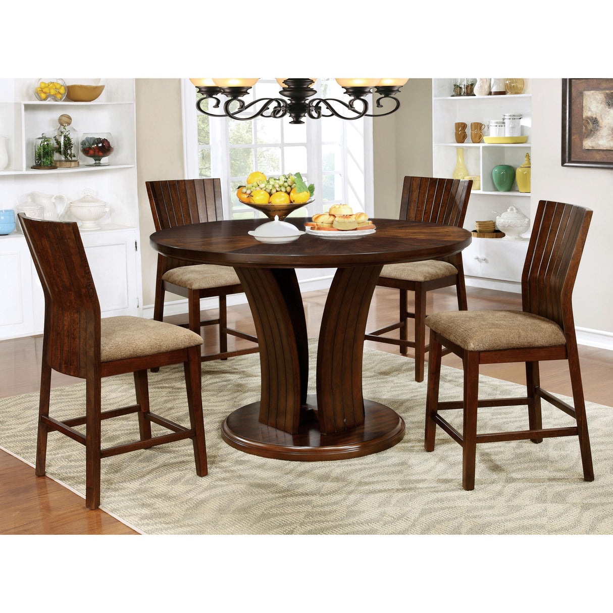 Furniture of America Round Montreal II Dining Table with Pedestal Base CM3711RPT-TABLE IMAGE 4