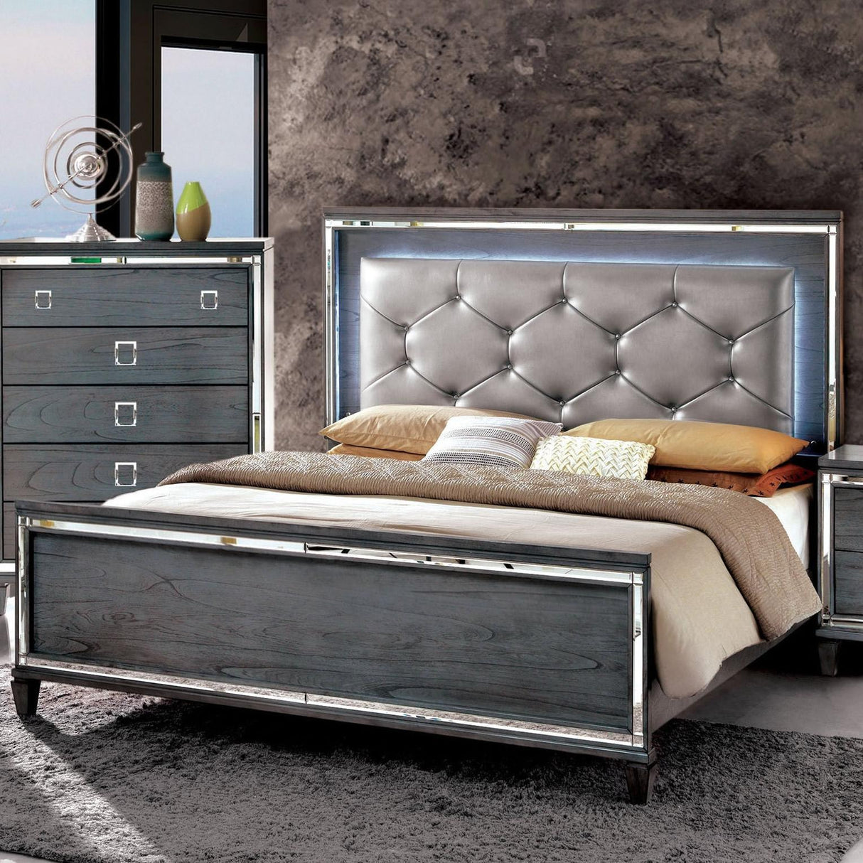 Furniture of America Clover King Upholstered Panel Bed CM7971EK-BED IMAGE 1