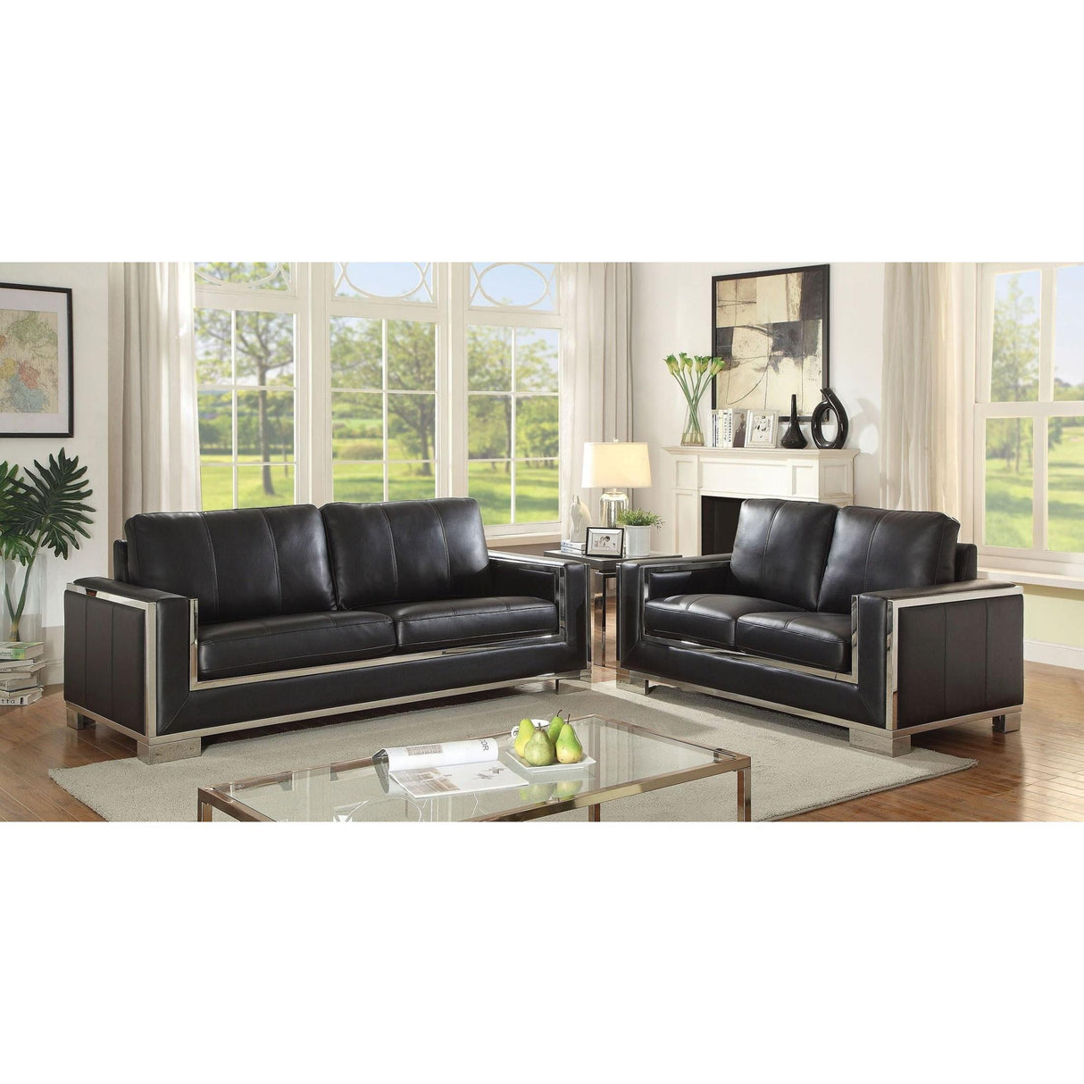 Furniture of America Monika Stationary Leather Look Sofa CM6423BK-SF IMAGE 5