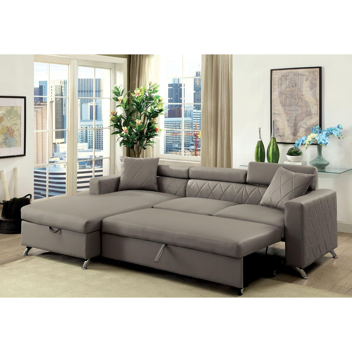 Furniture of America Dayna Leather Look Sleeper Loveseat CM6292-SECTIONAL IMAGE 2