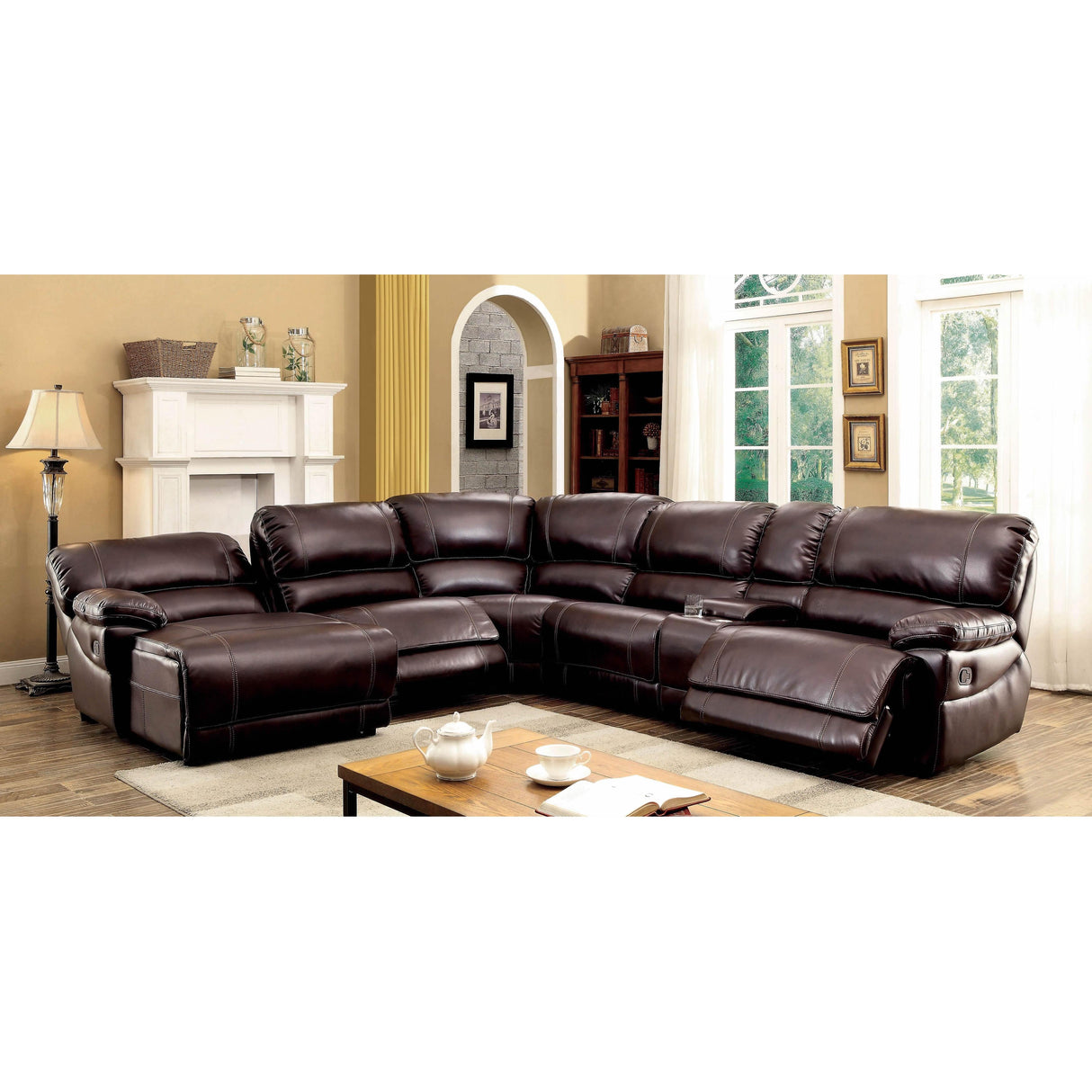 Furniture of America Estrella Reclining Leatherette 6 pc Sectional CM6131BR-SECTIONAL IMAGE 1