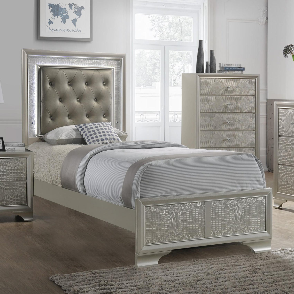 Crown Mark Lyssa Twin Upholstered Panel Bed B4300-T-HBFB/B4300-FT-RAIL IMAGE 1