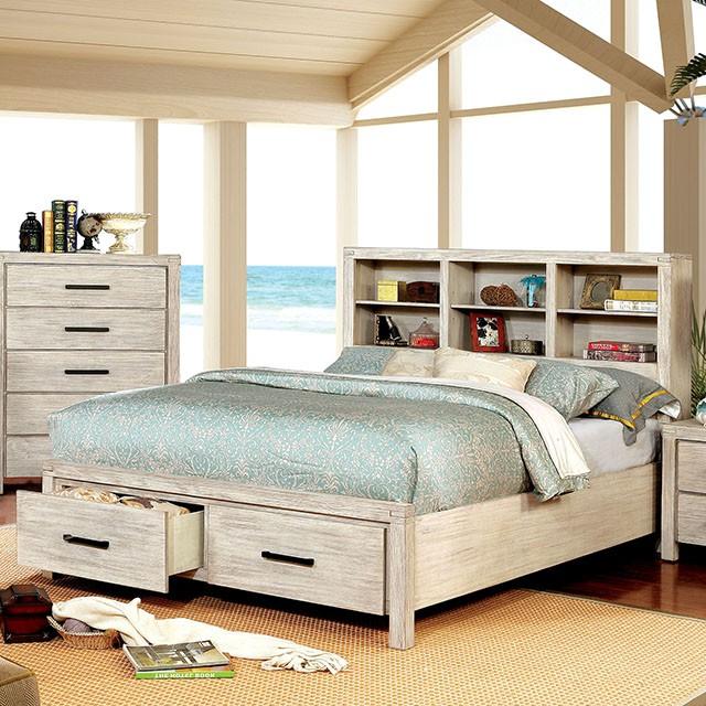 Furniture of America Strasburg King Bookcase Bed with Storage CM7384WH-EK-BED IMAGE 1