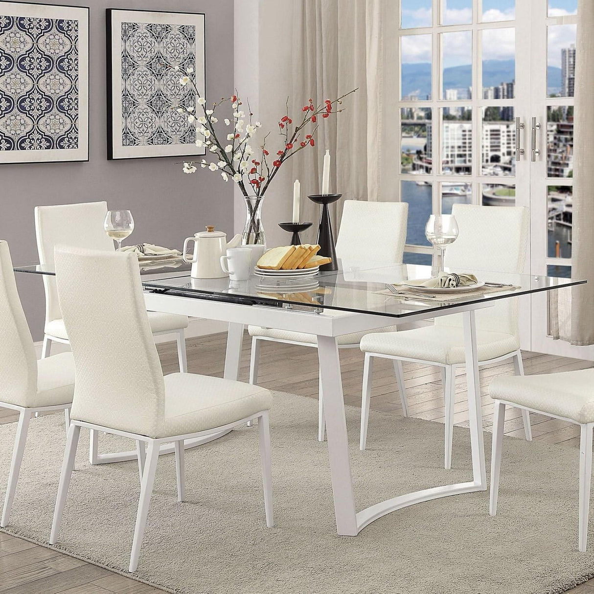 Furniture of America Miriam Dining Table with Pedestal Base CM3383WH-T-TABLE IMAGE 1