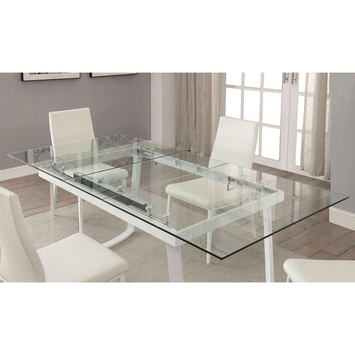 Furniture of America Miriam Dining Table with Pedestal Base CM3383WH-T-TABLE IMAGE 3