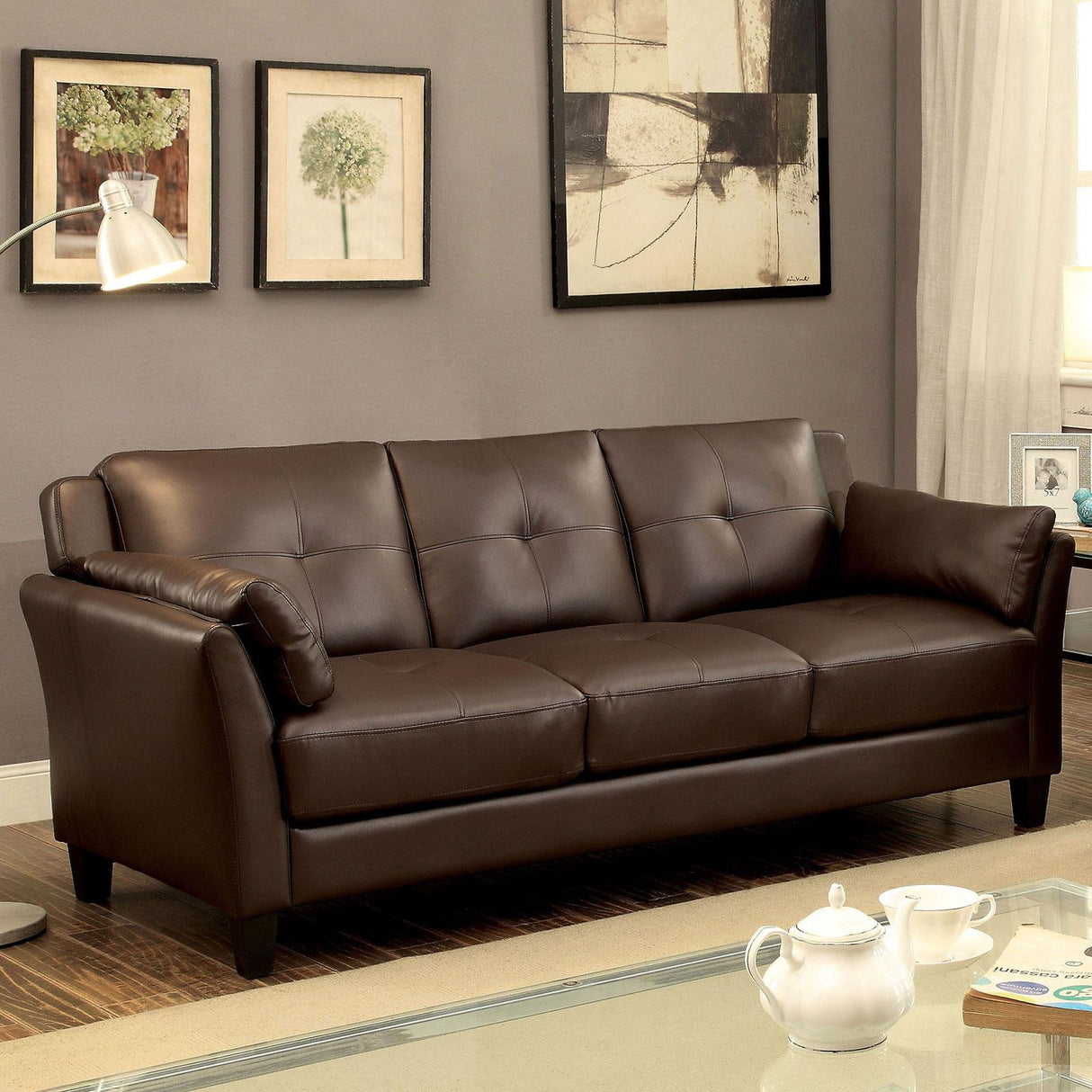 Furniture of America Pierre Stationary Leatherette Sofa CM6717BR-SF-PK IMAGE 1